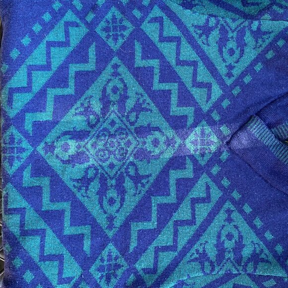 Vintage Bogner - Nordic Ski Sweater - 100% Wool - Geometric Navy Blue and Green - Picture 9 of 16